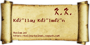 Kállay Kálmán névjegykártya